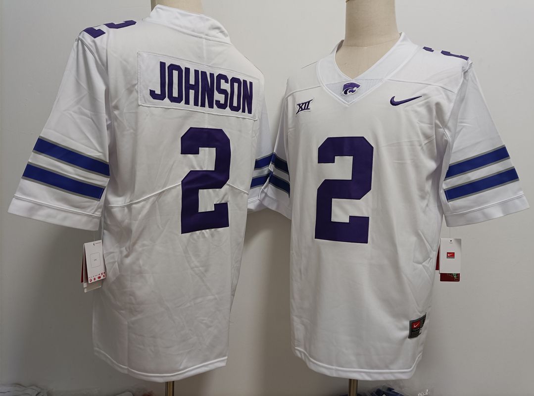 Men Kansas State Wildcats #2 Johnson White Nike 2025 NCAA Jersey